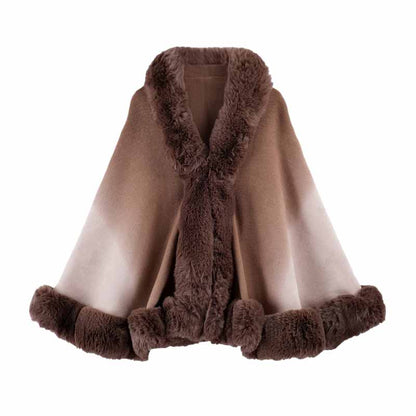 Fashion Gradient Color Fur Collar Loose Knitted Shawl