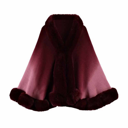 Fashion Gradient Color Fur Collar Loose Knitted Shawl