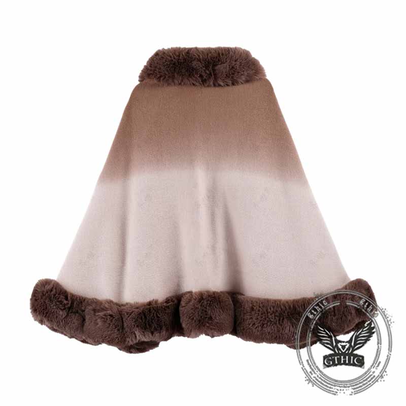 Fashion Gradient Color Fur Collar Loose Knitted Shawl