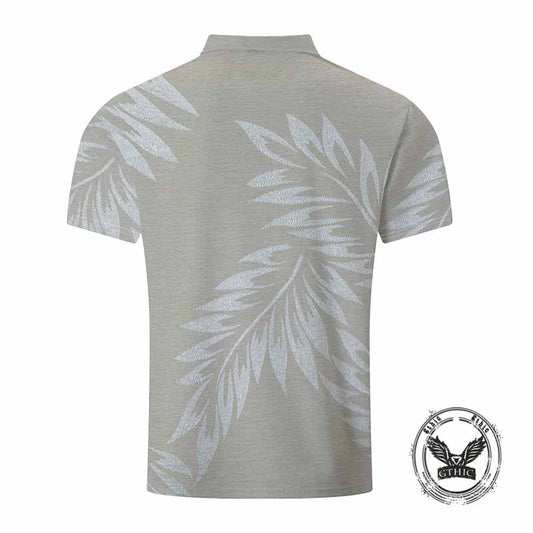 Fashion Leaf Print Short Sleeve Lapel Polo Shirt