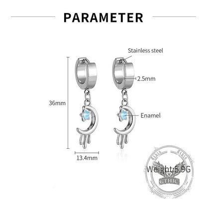 Fashion Oil Drop Star Moon Drop Earrings in Stainless Steel