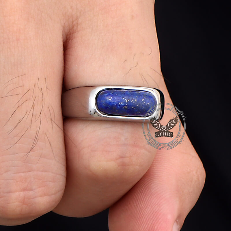 Fashion Oval Lapis Lazuli Ring in Stainless Steel
