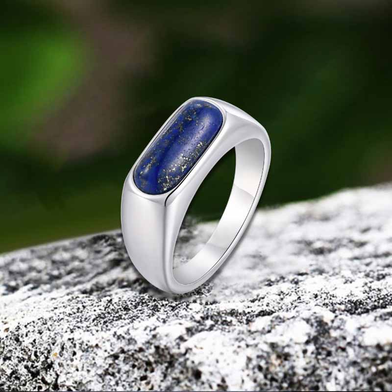 Fashion Oval Lapis Lazuli Ring in Stainless Steel