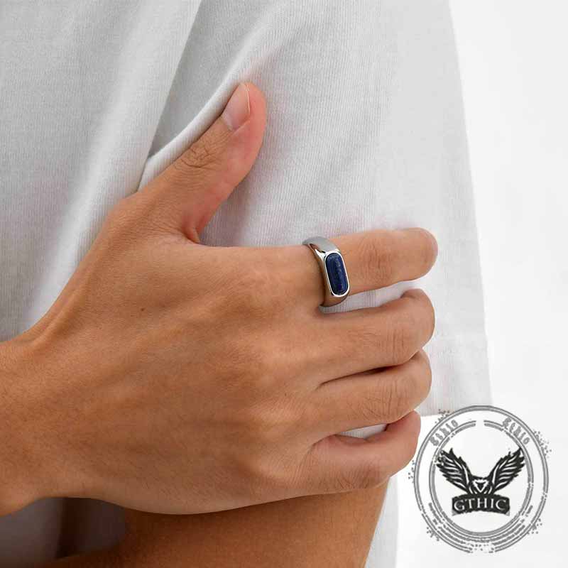 Fashion Oval Lapis Lazuli Ring in Stainless Steel