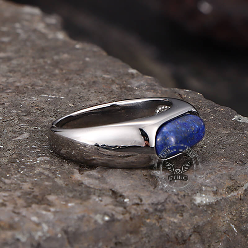 Fashion Oval Lapis Lazuli Ring in Stainless Steel