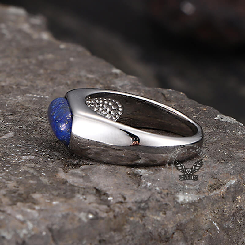 Fashion Oval Lapis Lazuli Ring in Stainless Steel