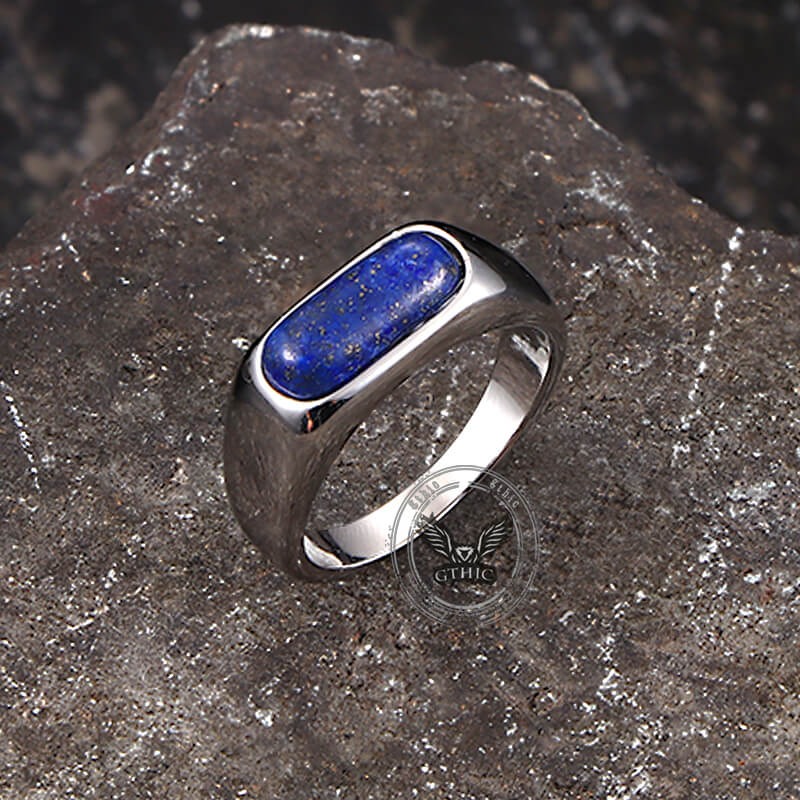 Fashion Oval Lapis Lazuli Ring in Stainless Steel