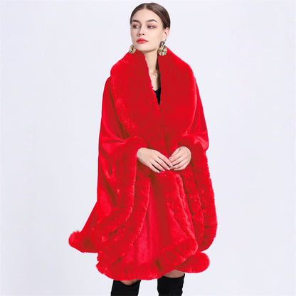Fashion Plush Collar Loose Long Cape Shawl