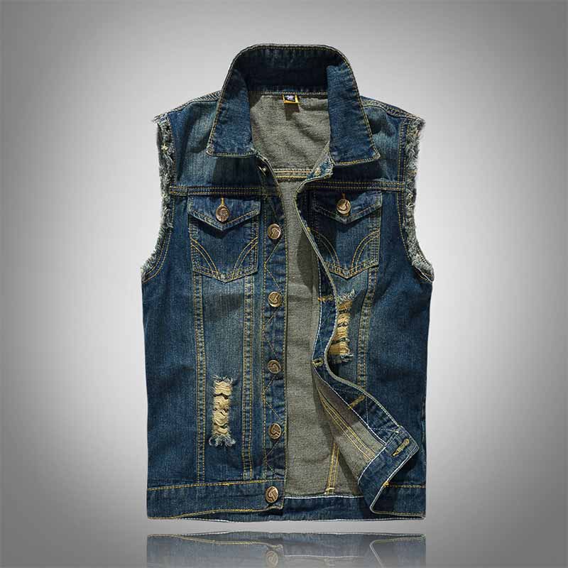 Fashion Slim Fit Ripped Sleeveless Denim Vest