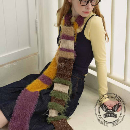 Fashion Y2K Colorblock Striped Knitted Tassel Scarf