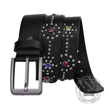 Fashion Y2K Rivet Colorful Rhinestone PU Leather Belt