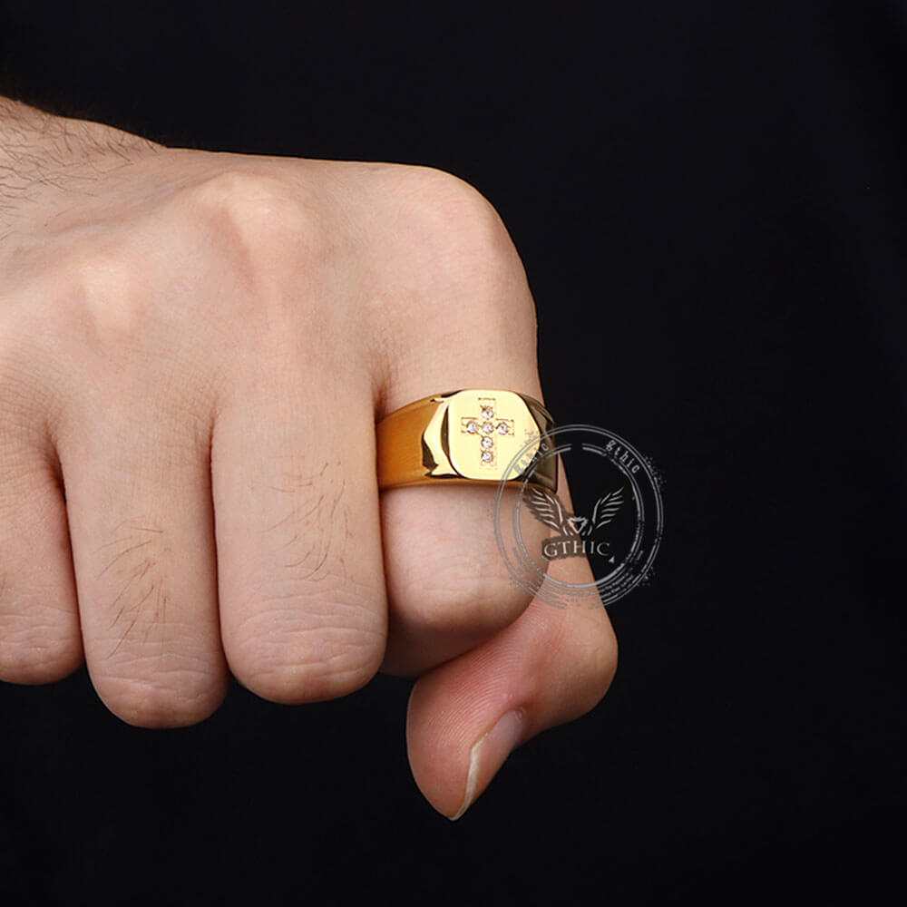 Fashionable Diamond Cross Ring in Stainless Steel