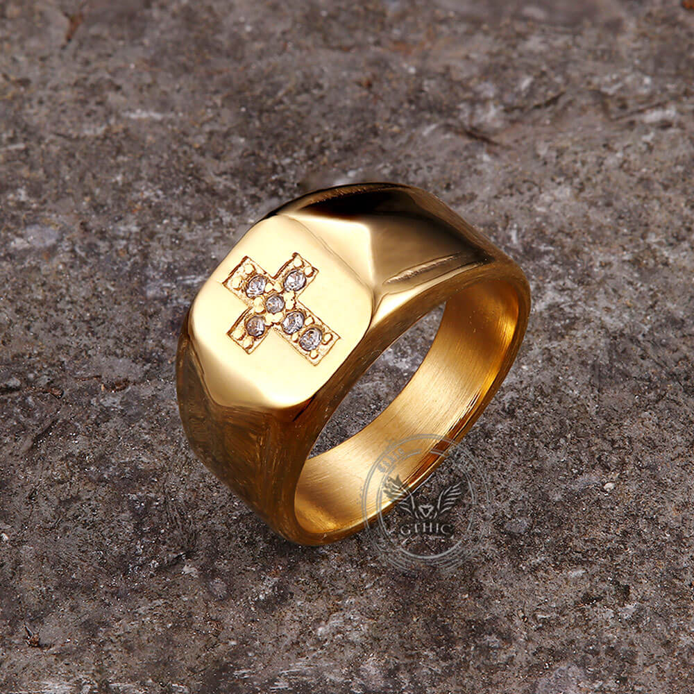 Fashionable Diamond Cross Ring in Stainless Steel