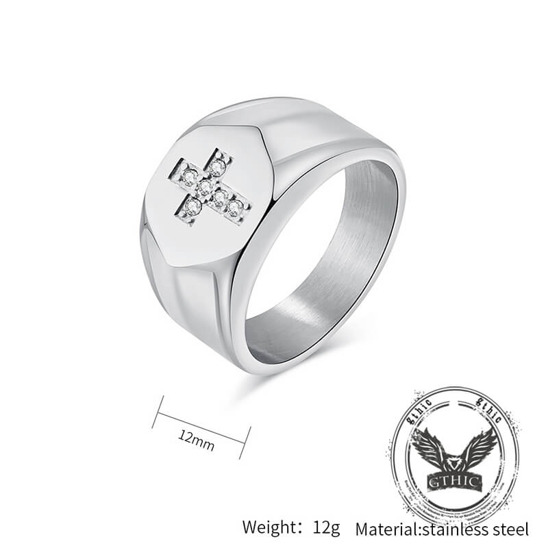 Fashionable Diamond Cross Ring in Stainless Steel