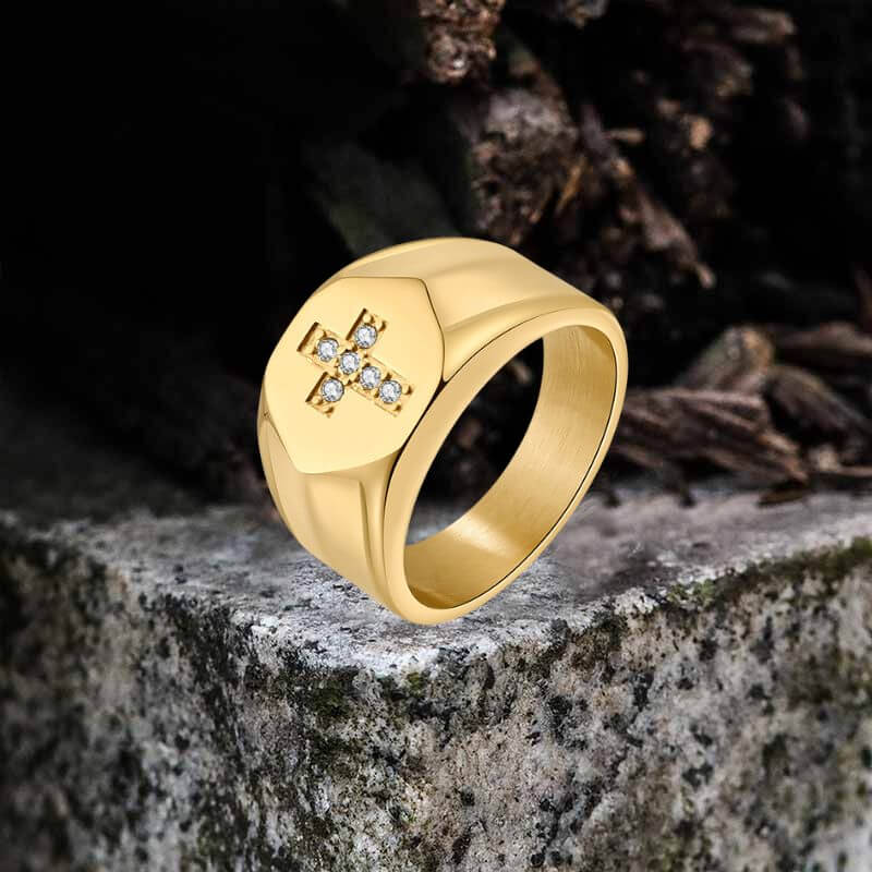 Fashionable Diamond Cross Ring in Stainless Steel