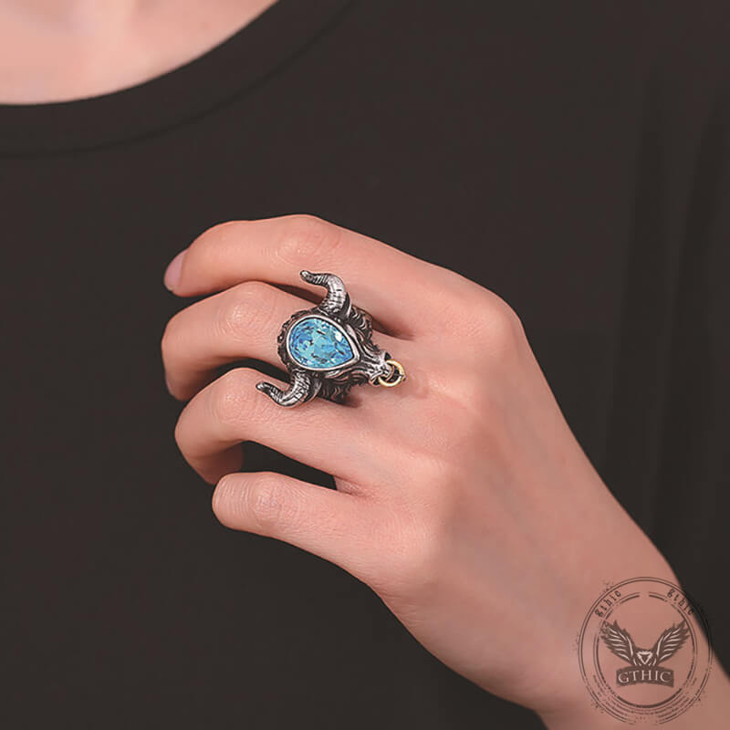 Fashionable Multicolor Gem Bull Head Ring in Stainless Steel