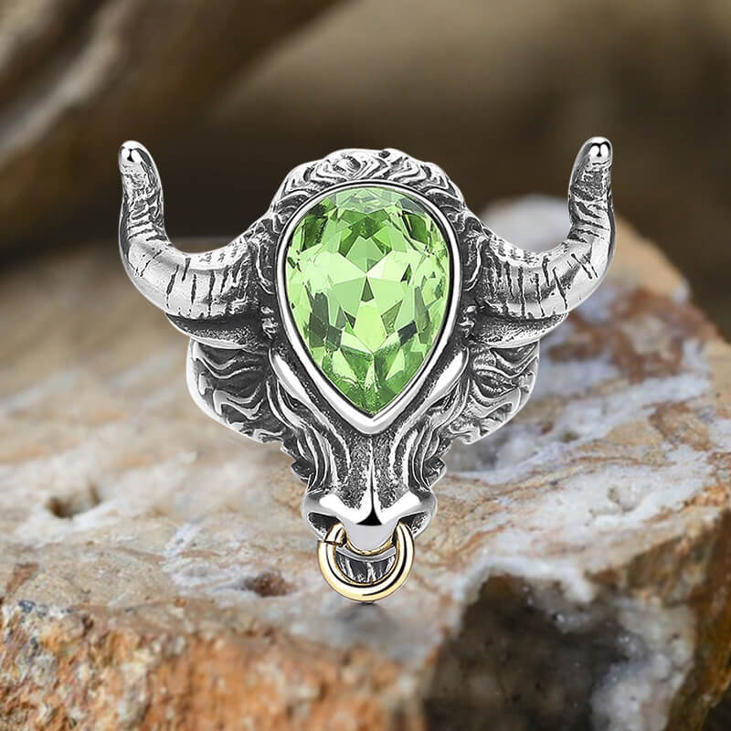 Fashionable Multicolor Gem Bull Head Ring in Stainless Steel
