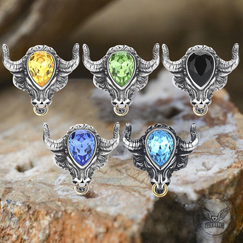 Fashionable Multicolor Gem Bull Head Ring in Stainless Steel