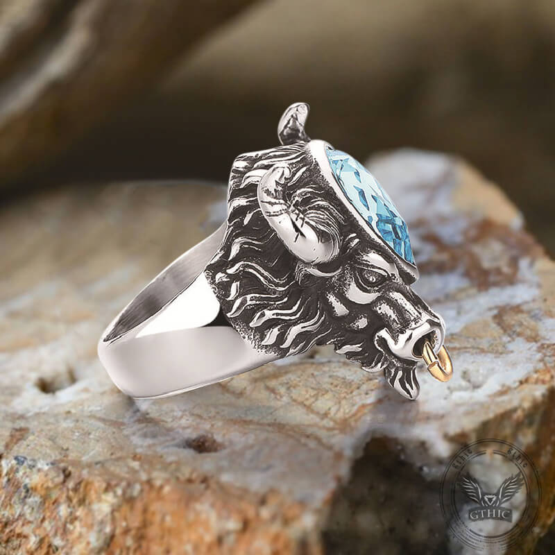 Fashionable Multicolor Gem Bull Head Ring in Stainless Steel