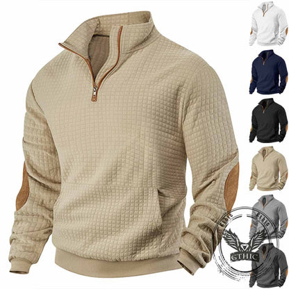 Fashionable Plaid Half-Zip Jacquard Sweatshirt