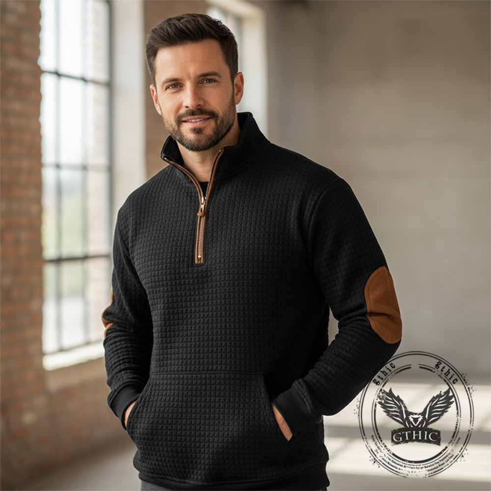 Fashionable Plaid Half-Zip Jacquard Sweatshirt