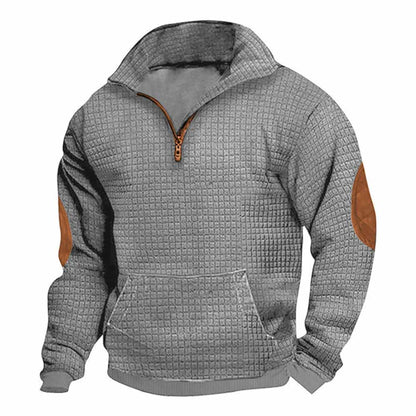 Fashionable Plaid Half-Zip Jacquard Sweatshirt