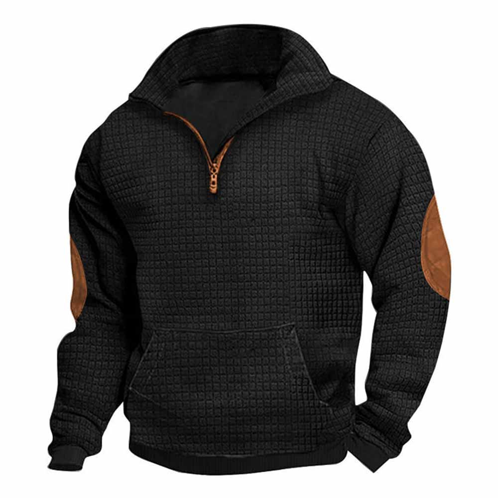 Fashionable Plaid Half-Zip Jacquard Sweatshirt