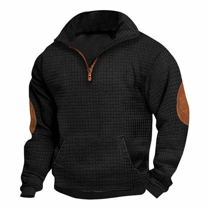 Fashionable Plaid Half-Zip Jacquard Sweatshirt