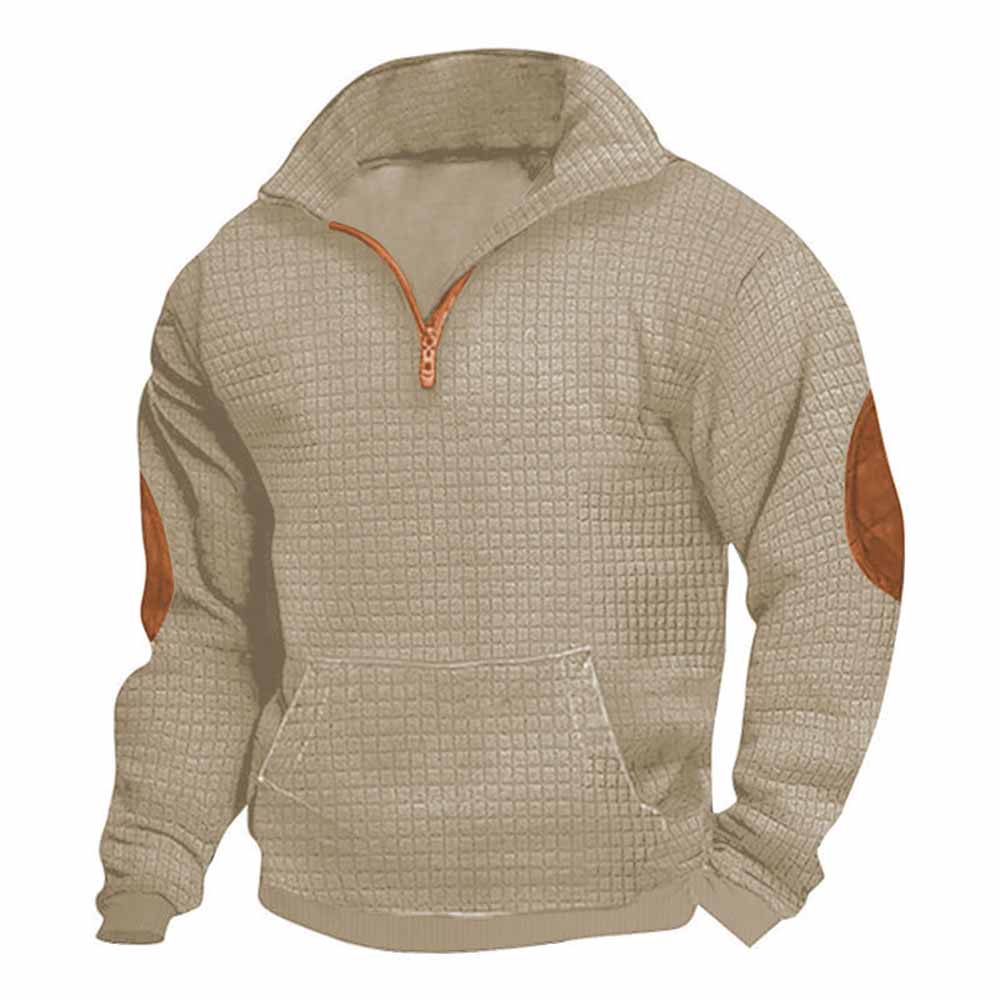 Fashionable Plaid Half-Zip Jacquard Sweatshirt