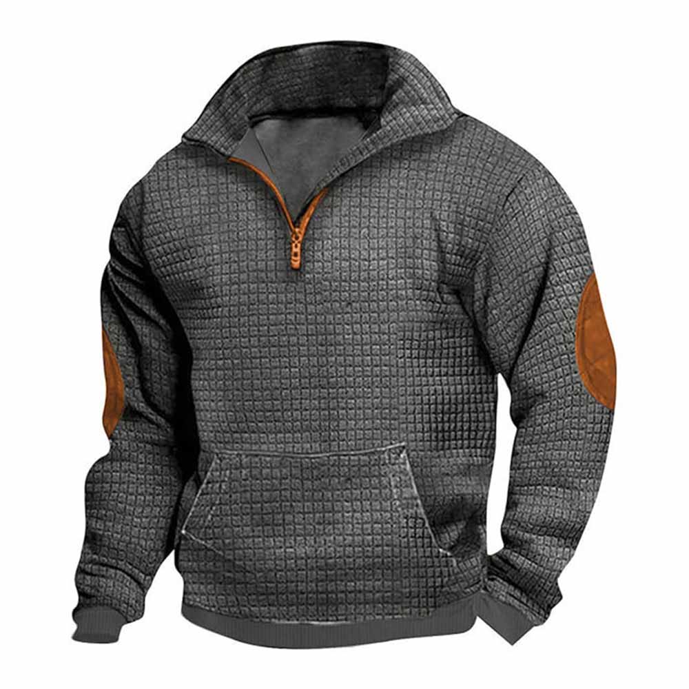 Fashionable Plaid Half-Zip Jacquard Sweatshirt