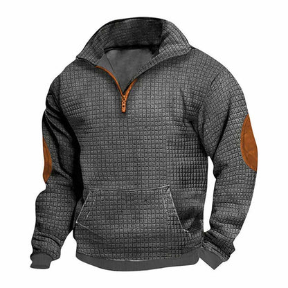 Fashionable Plaid Half-Zip Jacquard Sweatshirt