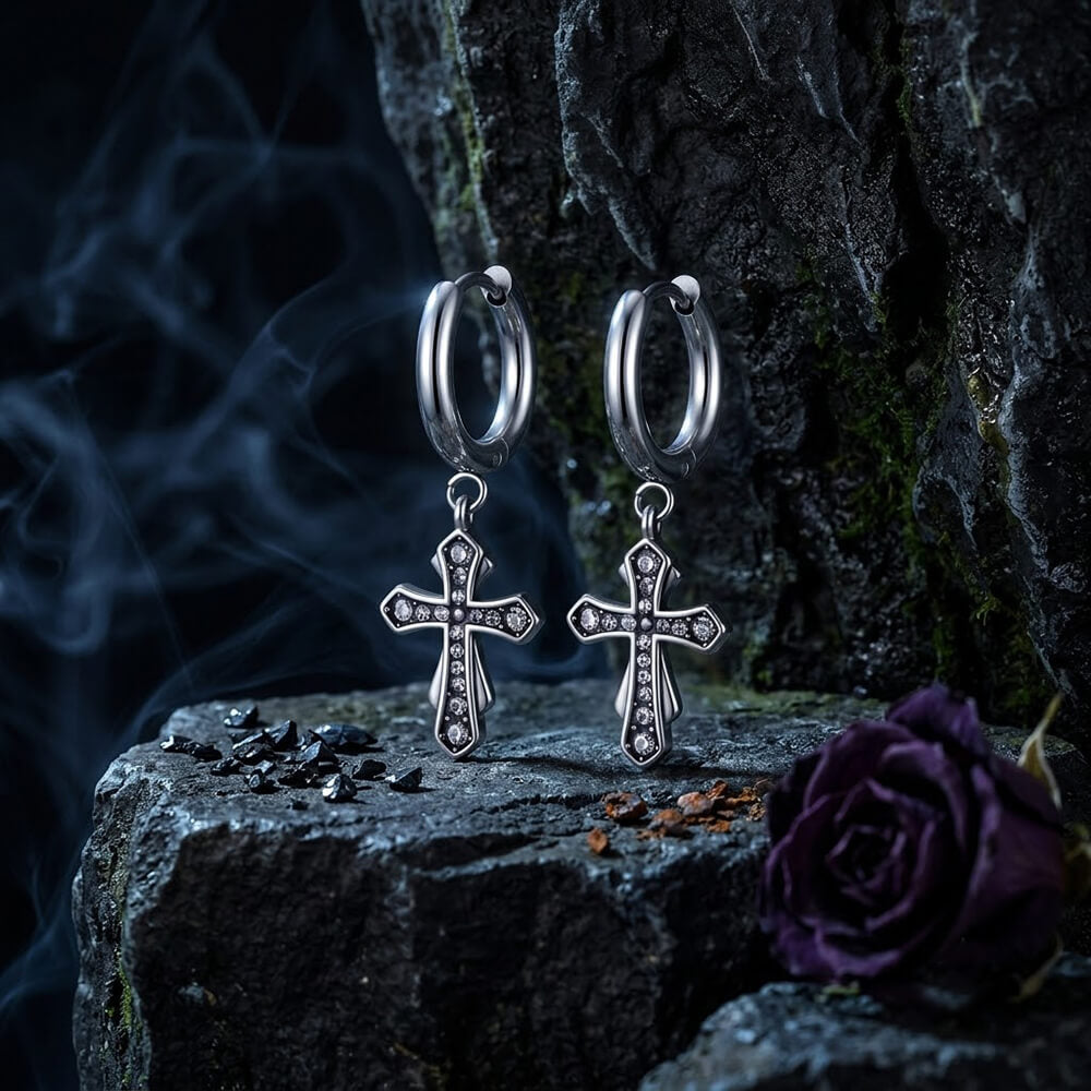 Fashionable Zircon Cross Earrings in Stainless Steel