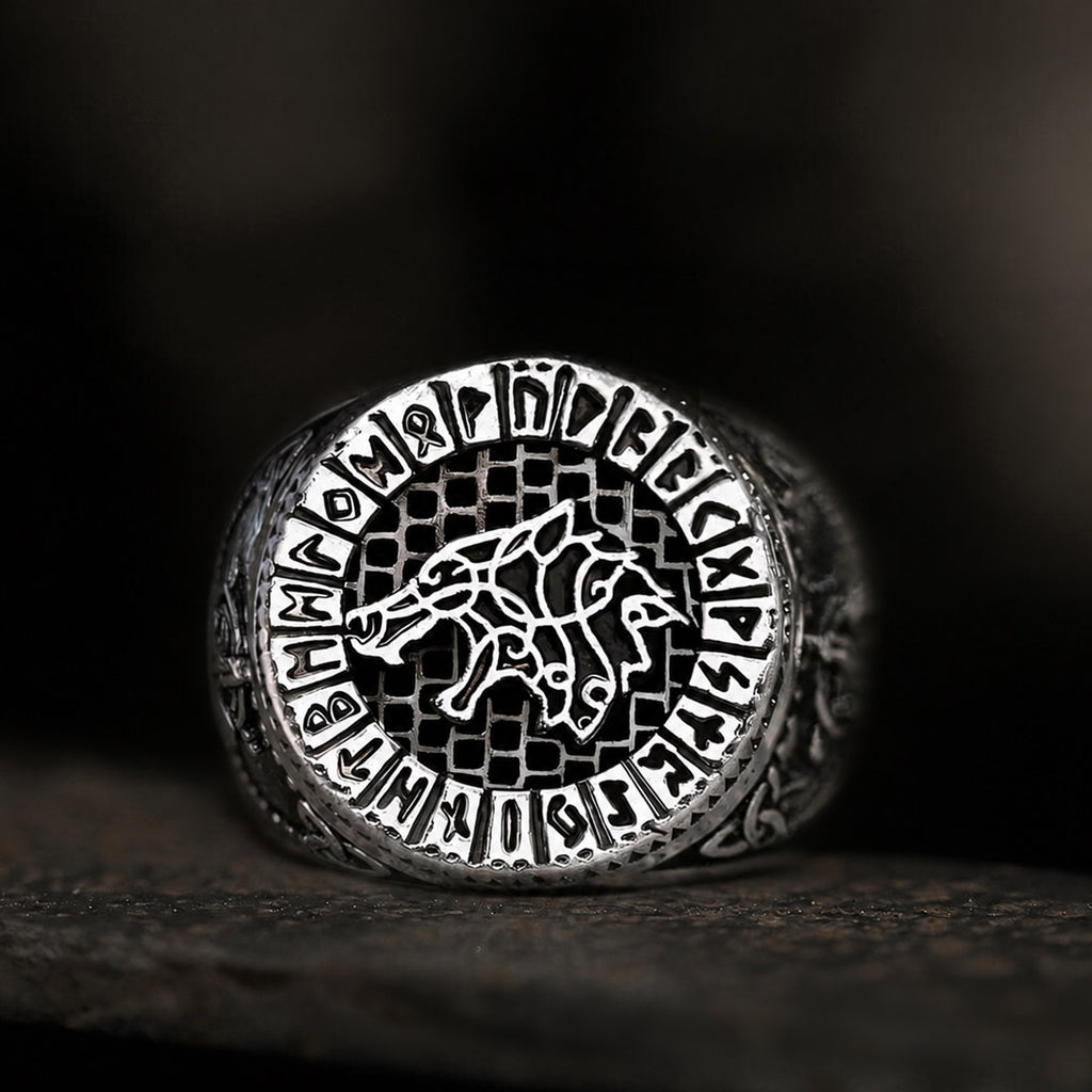 Fenrir Wolf Amulet Signet Viking Ring