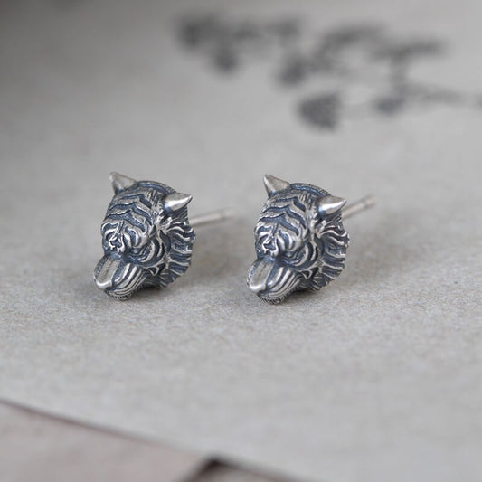 Ferocious Tiger Earrings in Sterling Silver