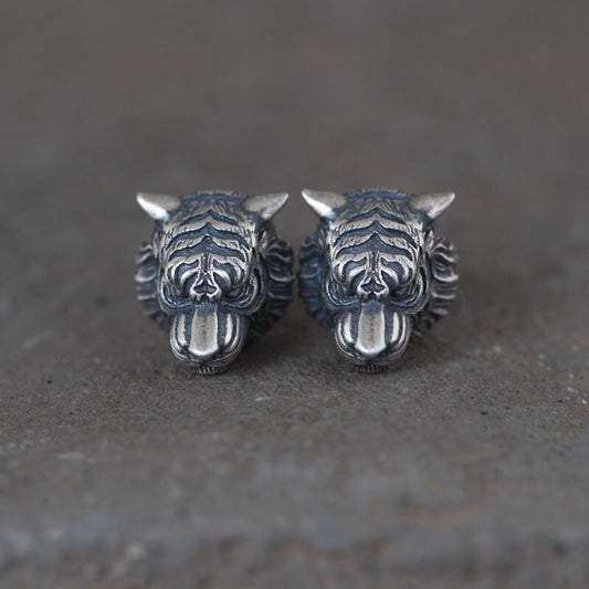 Ferocious Tiger Earrings in Sterling Silver