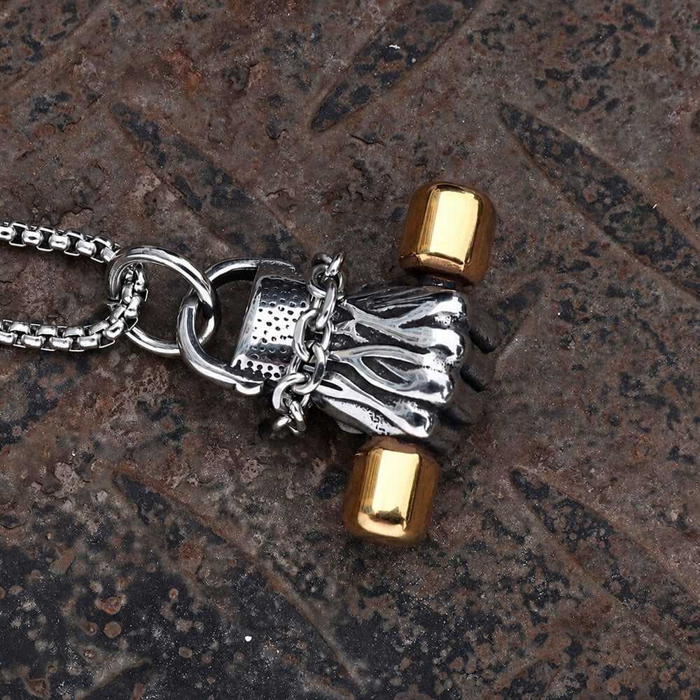Fist Dumbbell Pendant in Stainless Steel