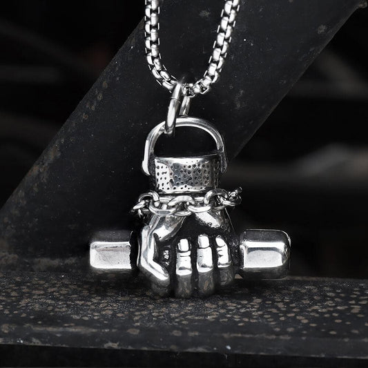Fist Dumbbell Pendant in Stainless Steel