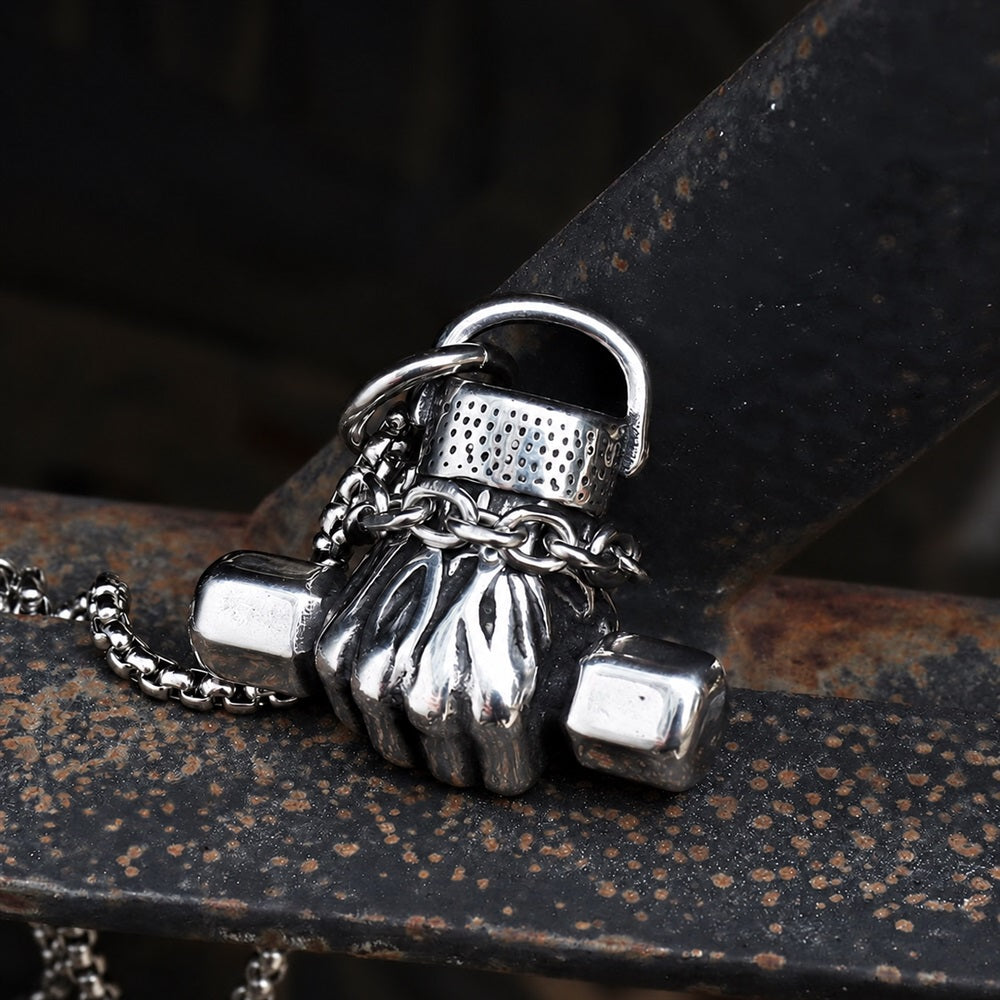 Fist Dumbbell Pendant in Stainless Steel