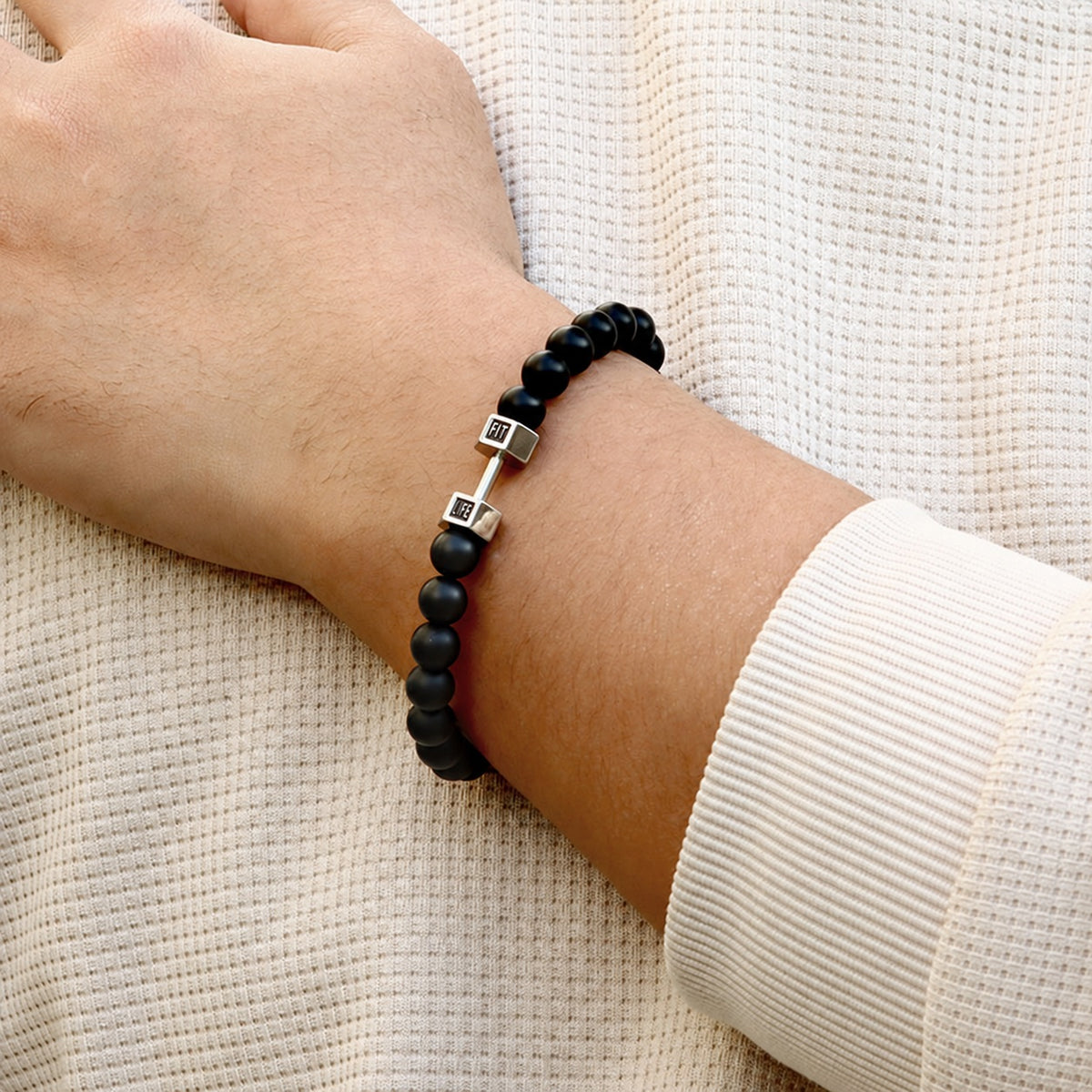 Fitness Barbell Stainless Steel Bead Bracelet