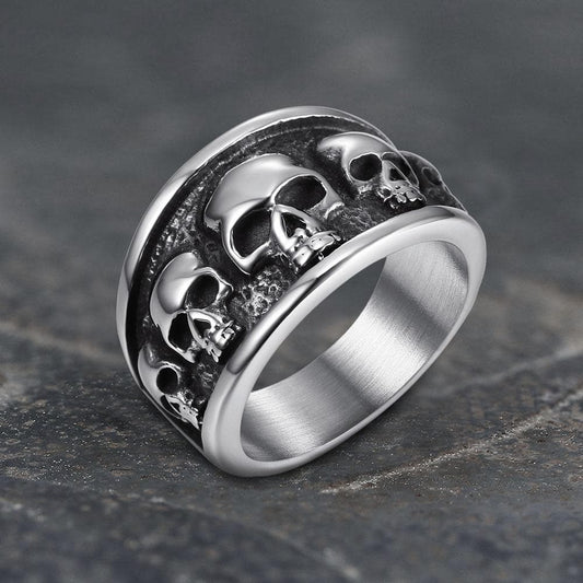 Five Skulls Ring in Stainless Steel