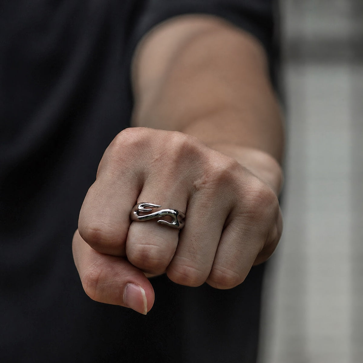 Flame Pattern Ring in Stainless Steel