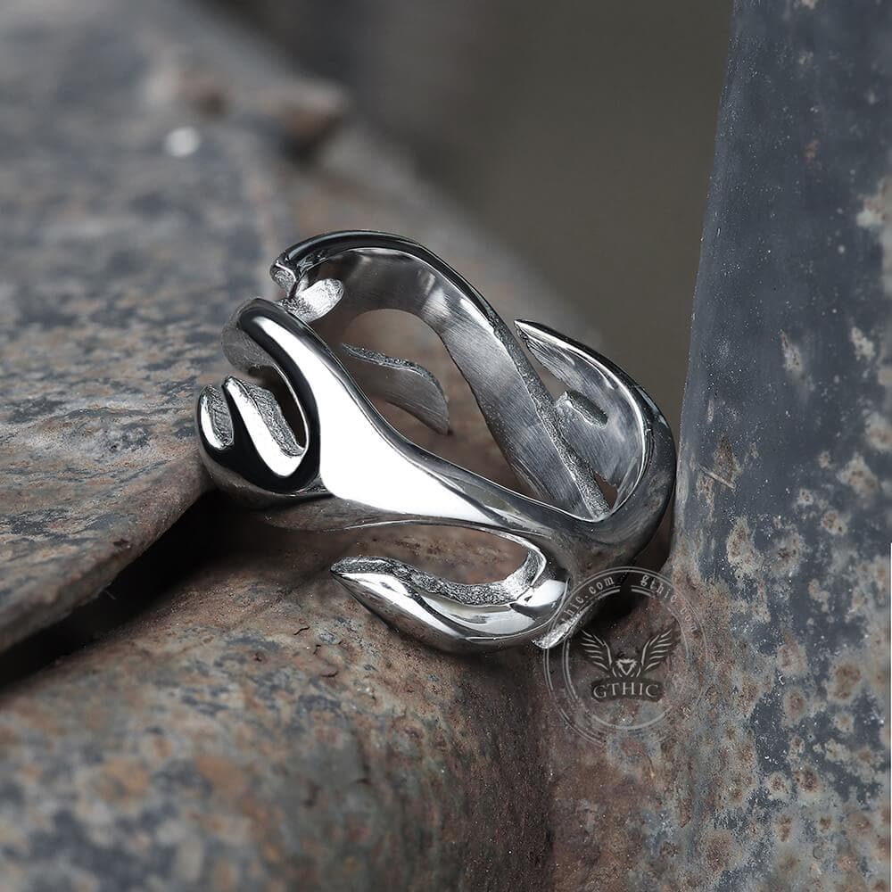 Flame Pattern Ring in Stainless Steel