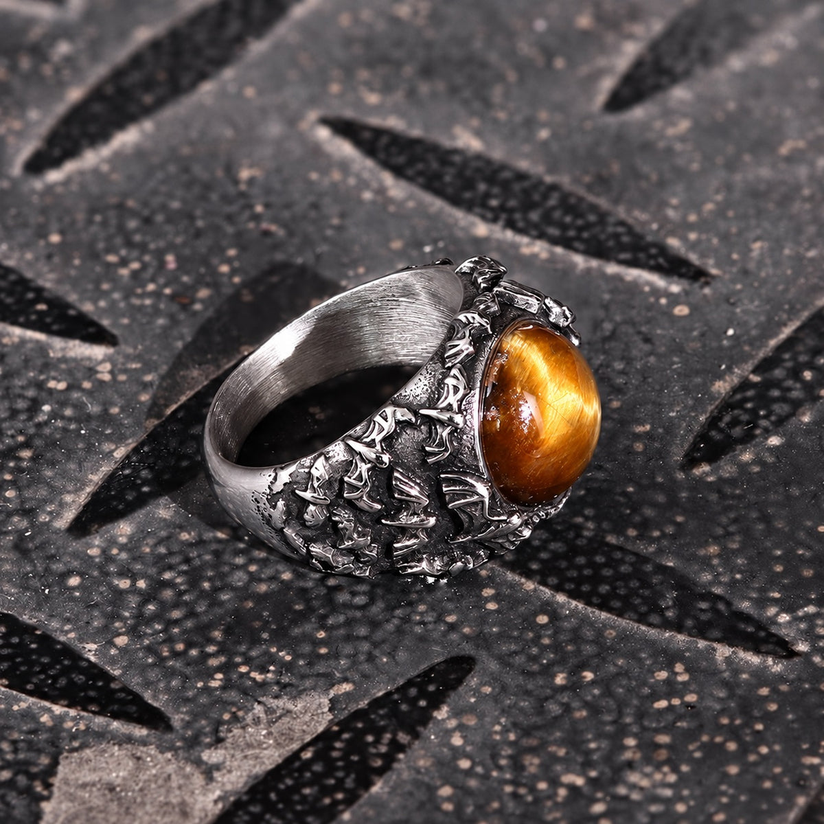 Flying Bats Stainless Steel Gemstone Ring