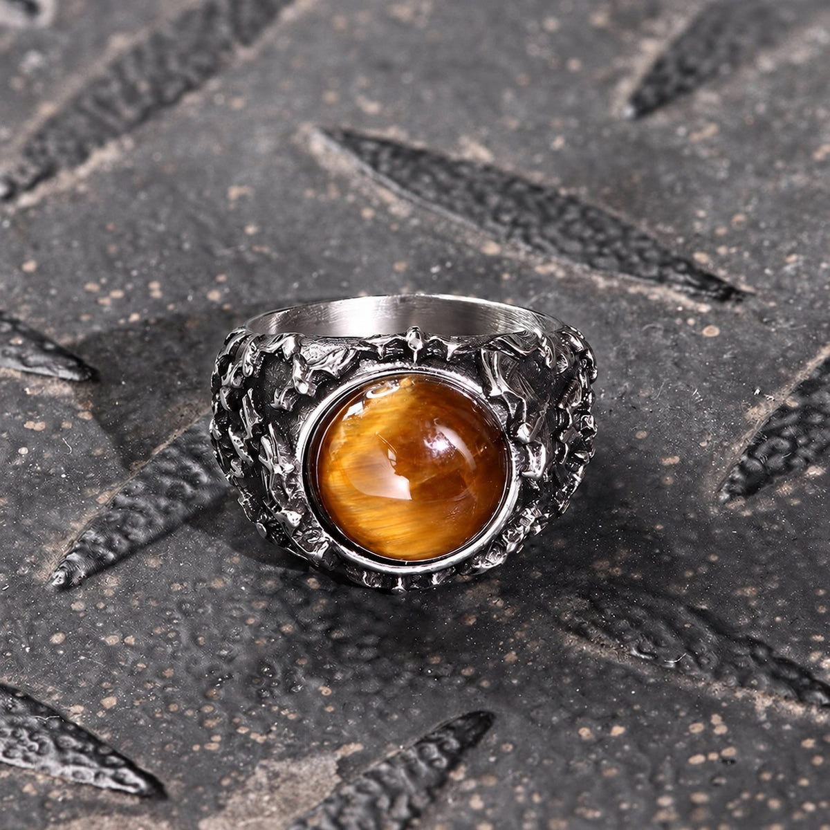 Flying Bats Stainless Steel Gemstone Ring