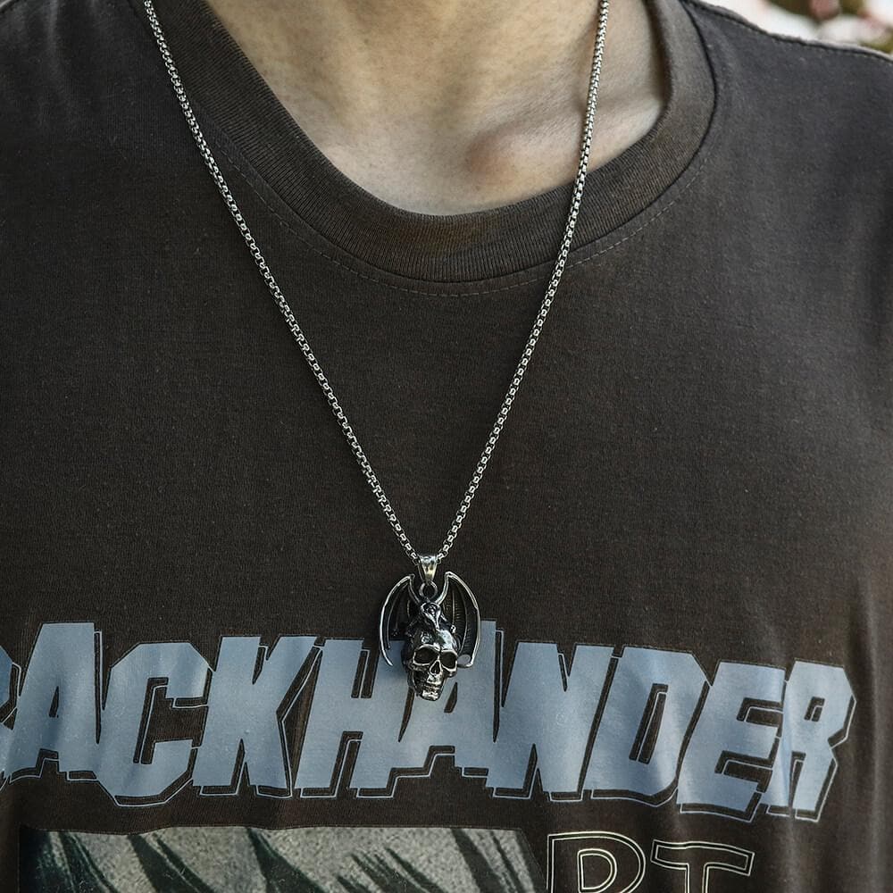 Flying Dragon Skull Pendant in Stainless Steel