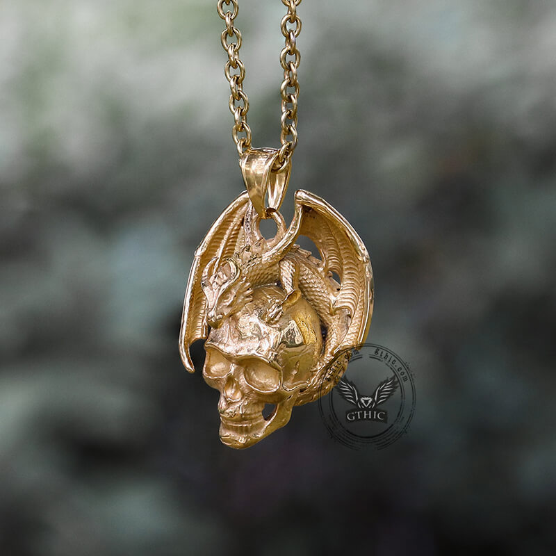 Flying Dragon Skull Pendant in Stainless Steel
