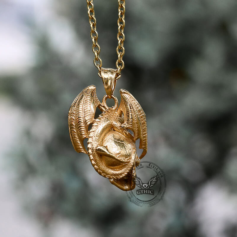 Flying Dragon Skull Pendant in Stainless Steel