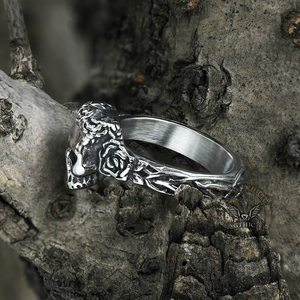 Free Soul Never Dies Flower Skull Stainless Steel Wedding Ring