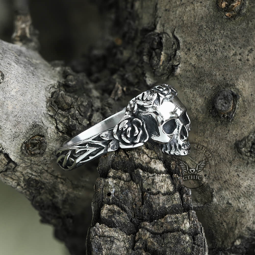 Free Soul Never Dies Flower Skull Stainless Steel Wedding Ring