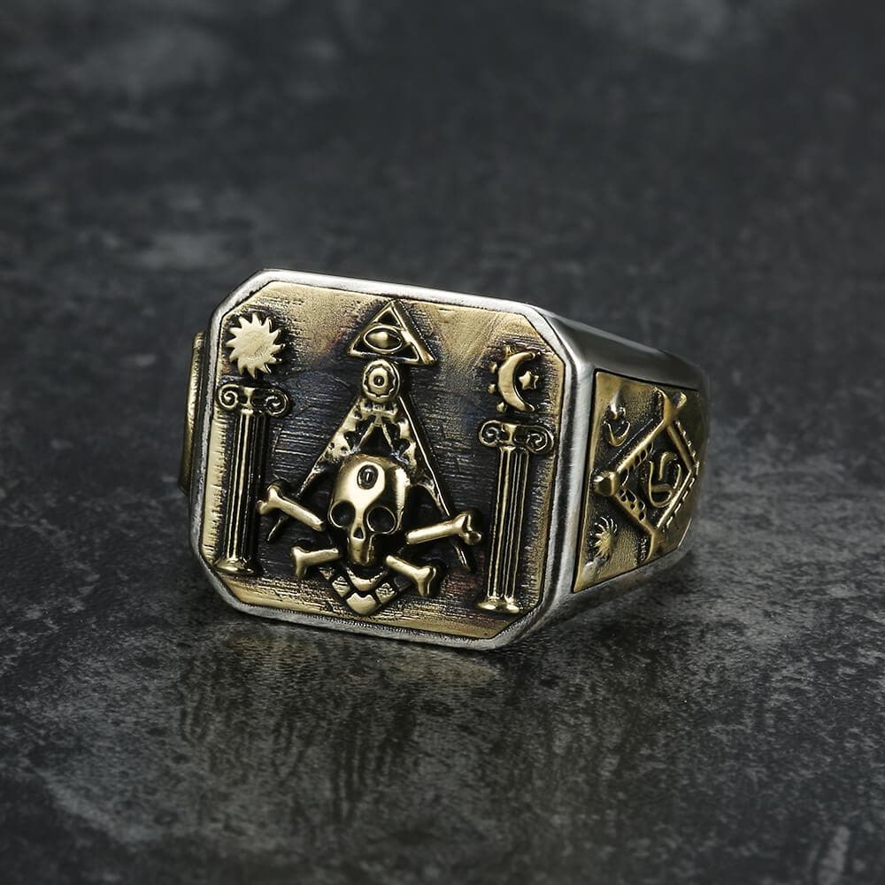 Freemason Sterling Silver Skull Masonic Ring